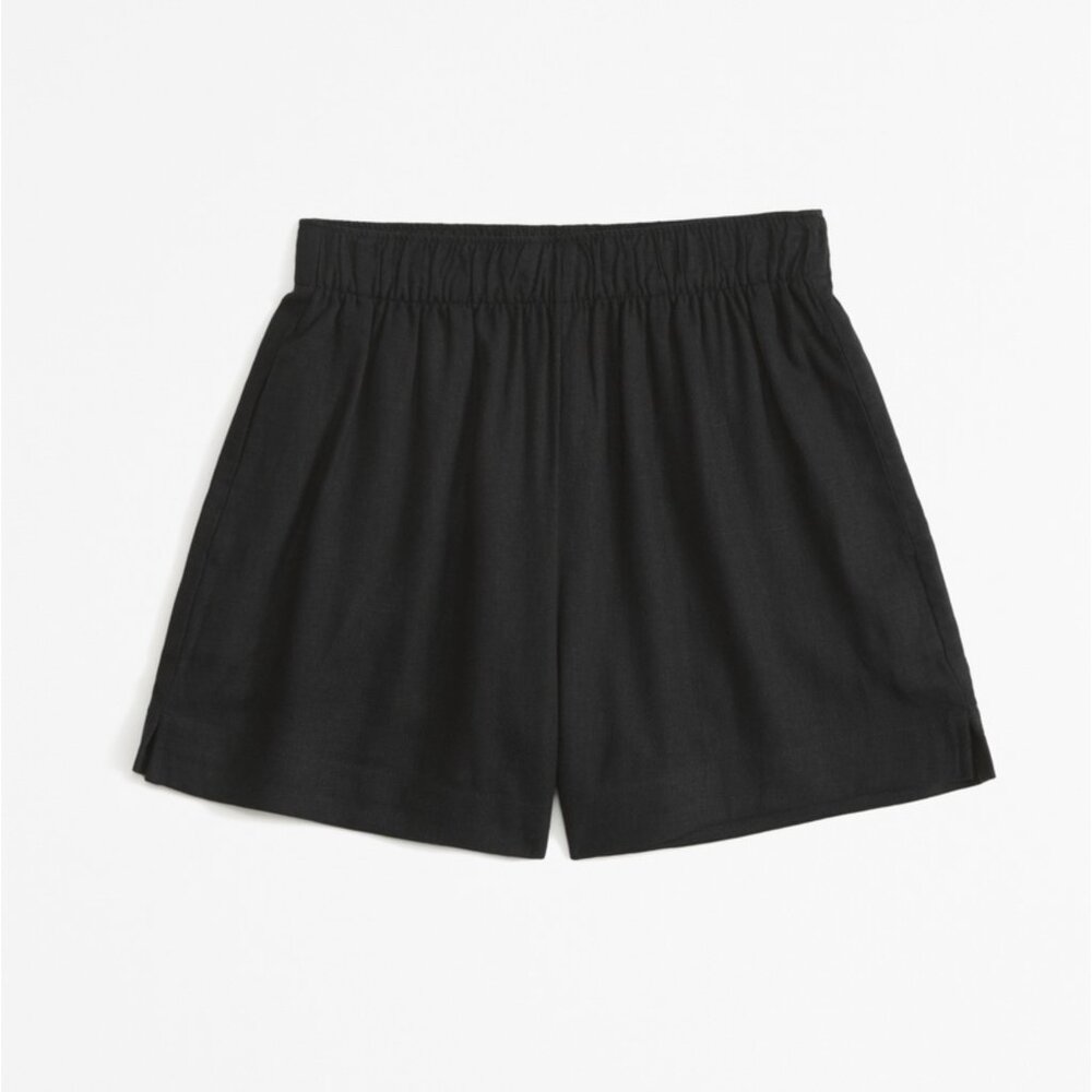 NWOT - Abercrombie Linen-Blend Pull-On Short in Black Size Large R